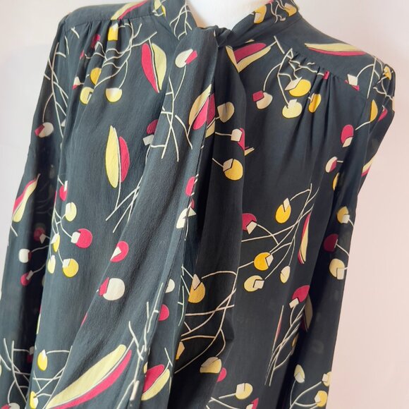 What Goes Around Comes Around 100% Silk Bow Blouse | Vintage 80s Art Deco size M - Picture 2 of 12